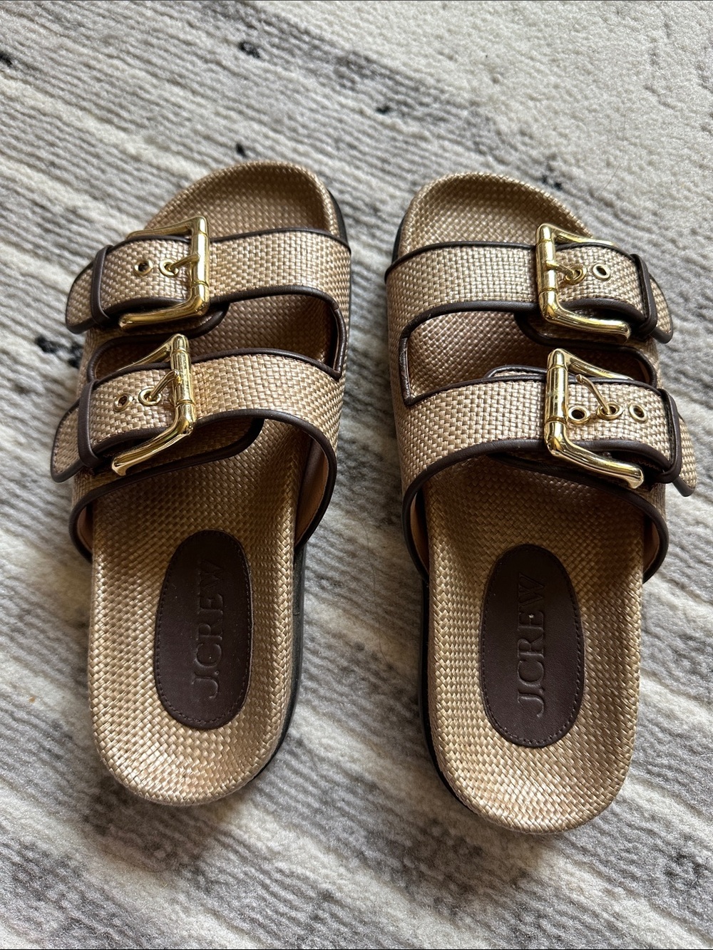 J. Crew new Colbie wide strap  buckle sandal in “faux raff”
